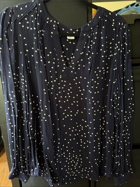 GAP Navy Blue Long Sleeve Polka Dot Blouse